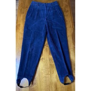 LL Bean Petite Corduroy Stirrup Pants Navy Blue Size 6 High Waisted Pleated